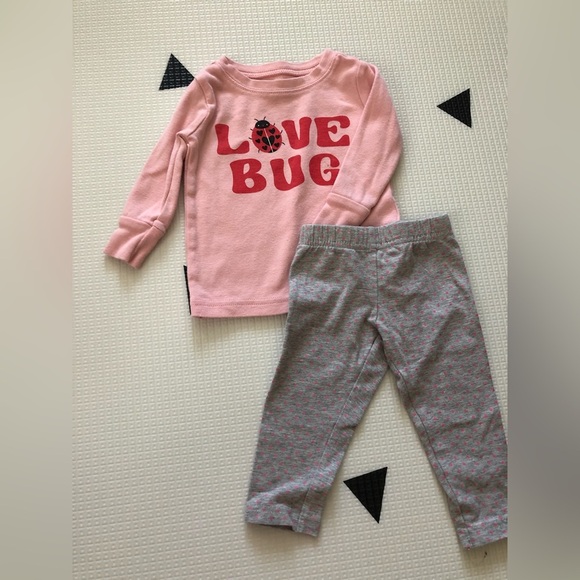 Old navy|Baby girl LOVE BUG two piece,polka dot leggings & long sleeve•••lounge - Picture 2 of 5